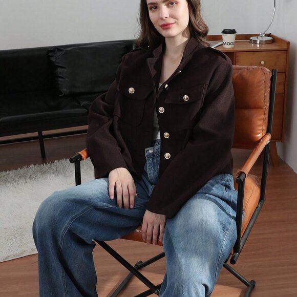 Brown Casual Women's Pockets detailed  Single button Jacket - Picture 2 of 11